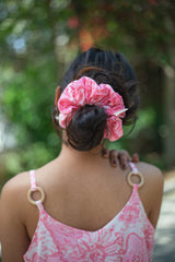 Pink Floral Cotton Hair Scrunchie