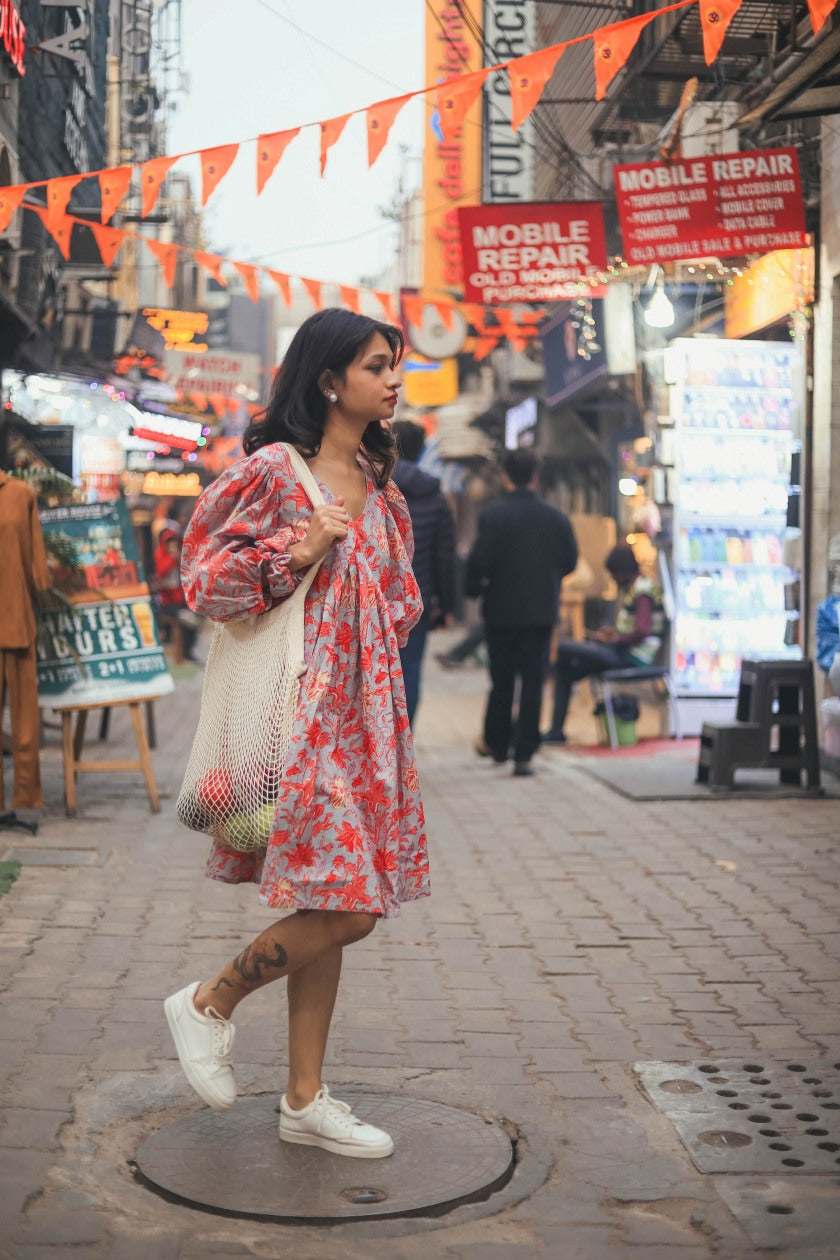 Floral Short Cotton Dress - Odhanon