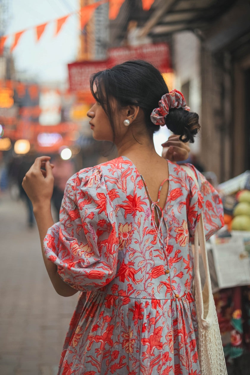 Floral Short Cotton Dress - Odhanon