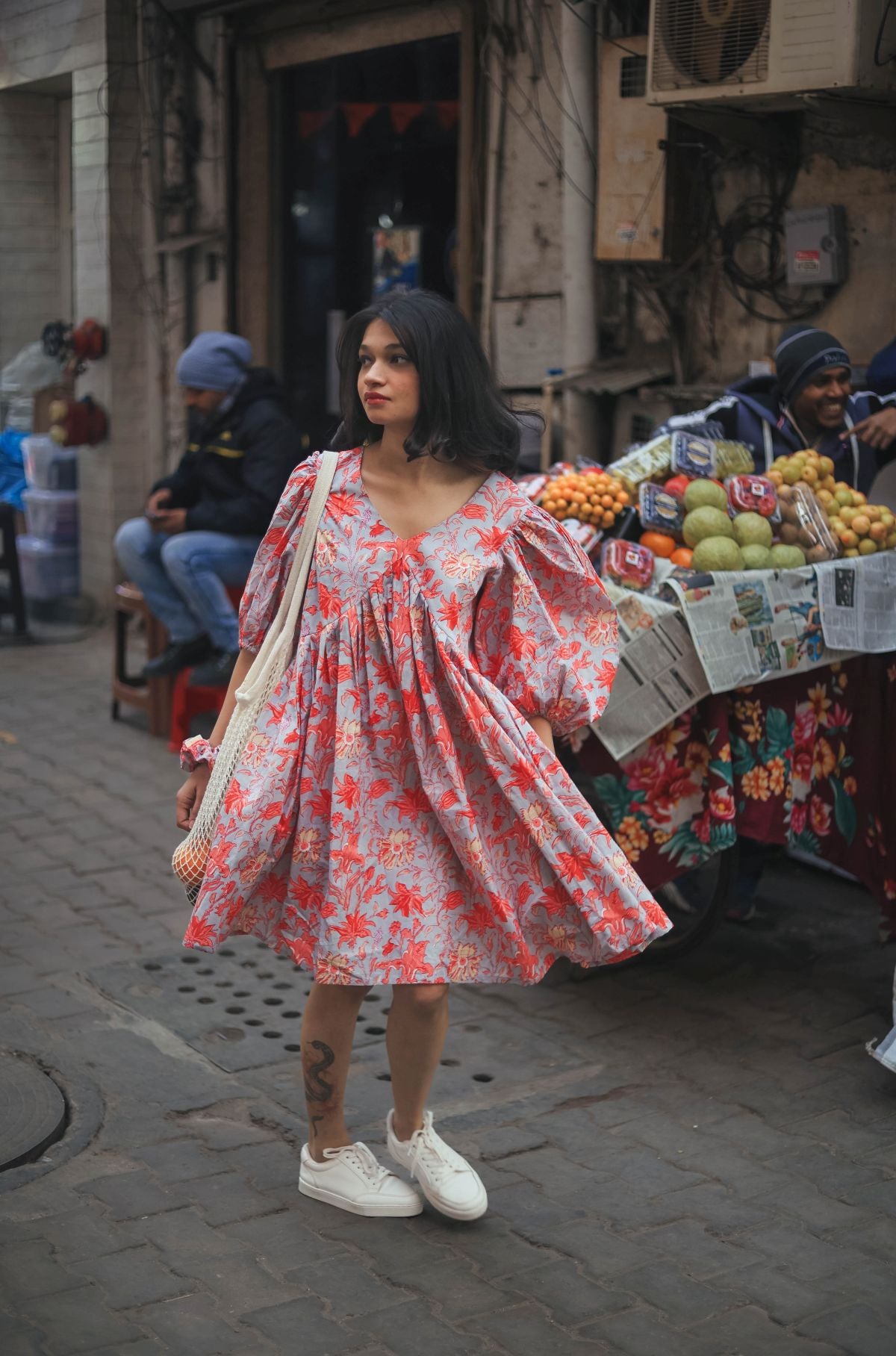Floral Short Cotton Dress - Odhanon