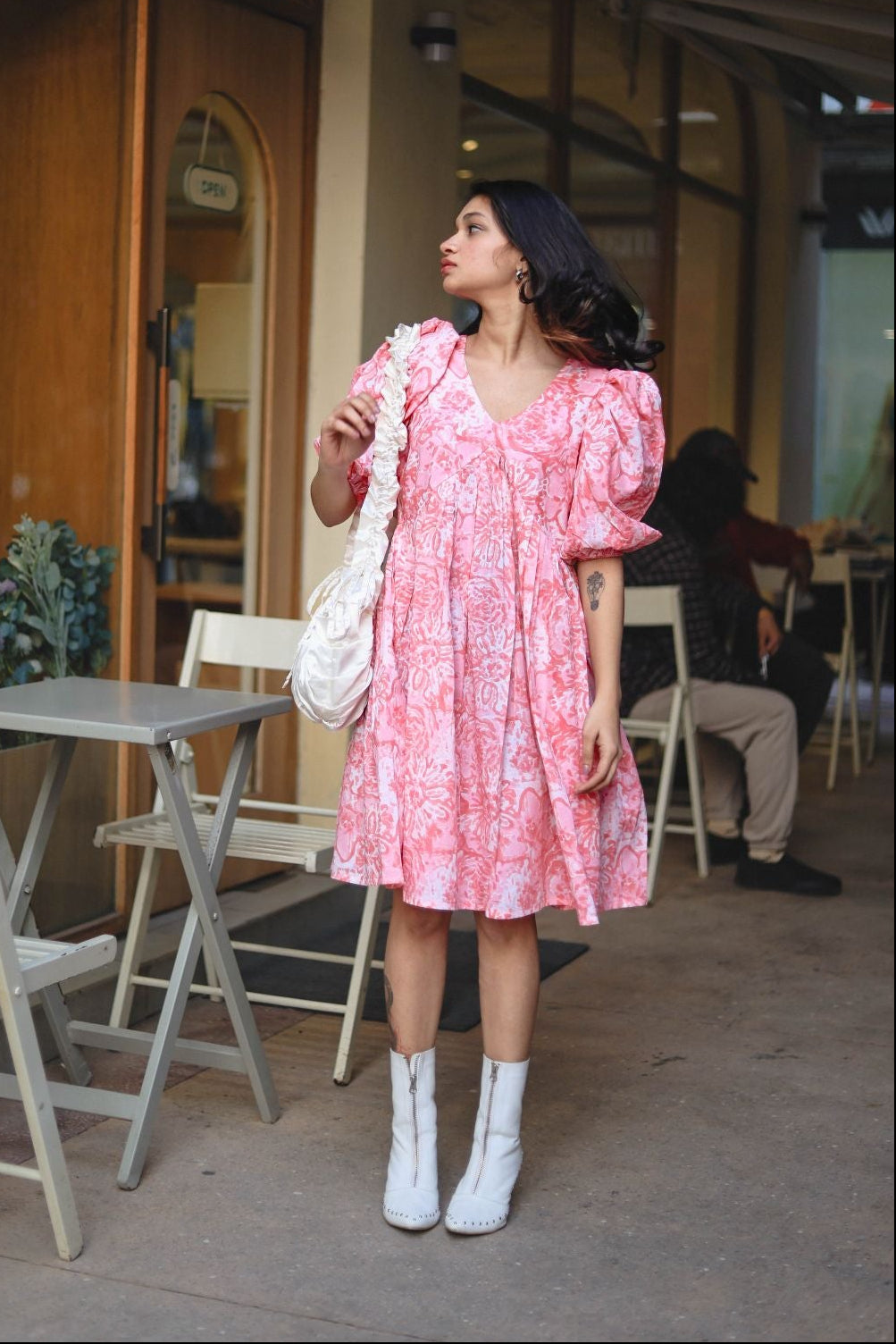 Pink Floral Short Dress - Odhanon