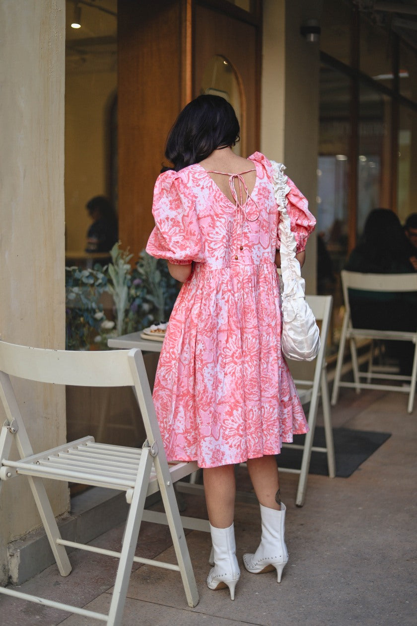 Pink Floral Short Dress - Odhanon