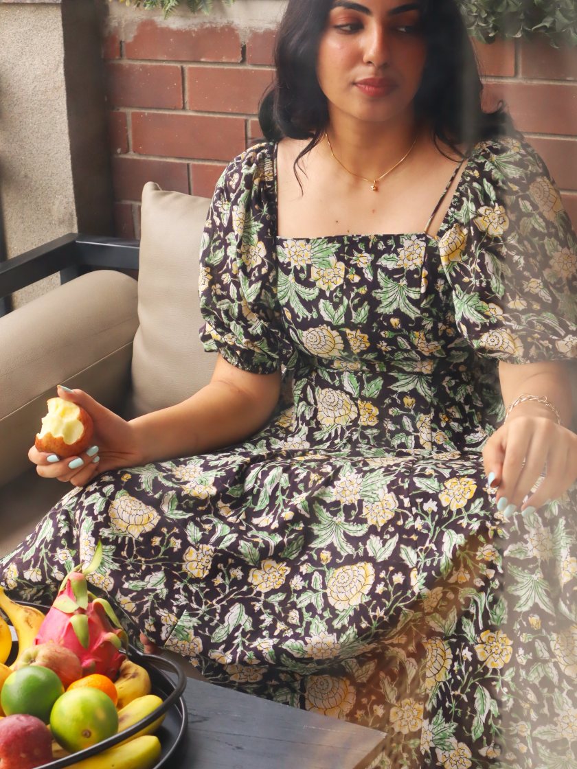 Black Floral Corset Dress